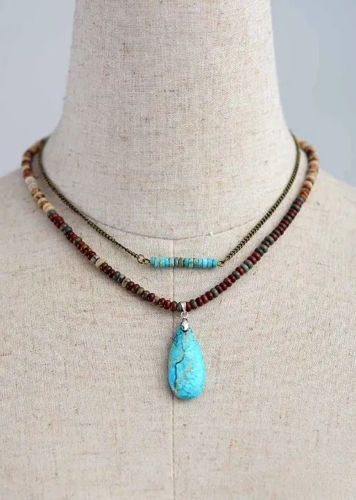 Boho Beads Stone Pendant Necklace sold by Boho Mood product image thumbnail 2
