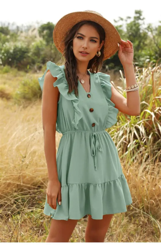 Ruffled Green Mini Hippie Dress sold by Boho Mood