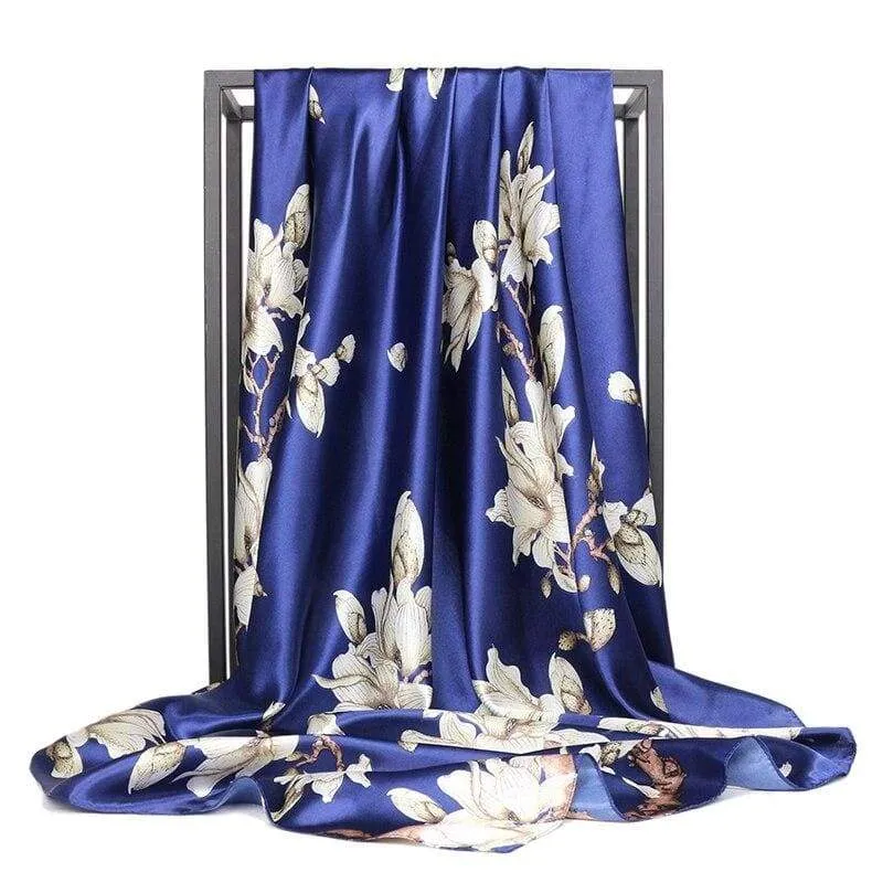 Blue Boho Chic Scarf with White Floral print sold by Boho Mood