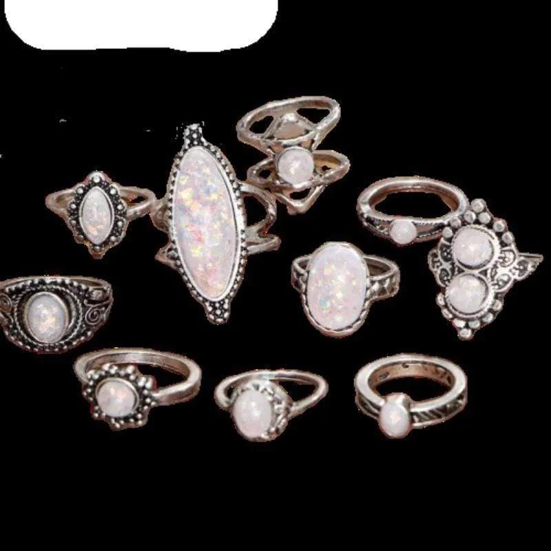 Boho Silver Rings Set Opal sold by Boho Mood product image thumbnail 3