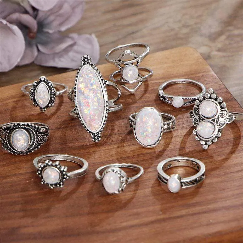 Boho Silver Rings Set Opal sold by Boho Mood product image thumbnail 2