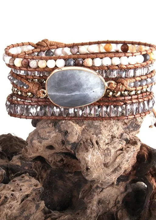 Beaded Leather Wrap Bracelet sold by Boho Mood product image thumbnail 5