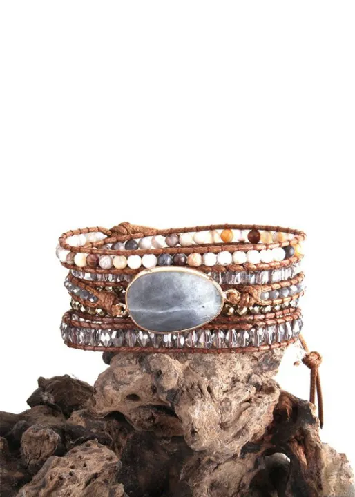 Beaded Leather Wrap Bracelet sold by Boho Mood product image thumbnail 2