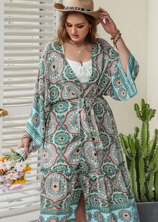 Boho Tribal Print Kimono Plus Size sold by Boho Mood