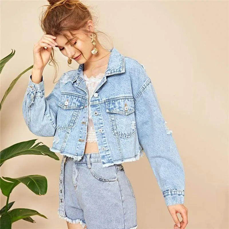 Boho Short Light Wash Denim Jacket sold by Boho Mood