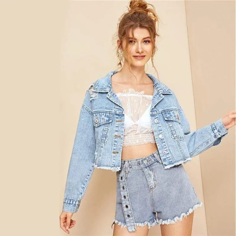 Boho Short Light Wash Denim Jacket sold by Boho Mood product image thumbnail 3