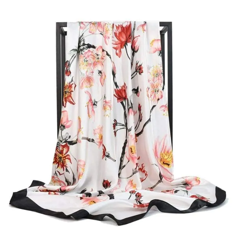Boho Satin White Scarf Floral sold by Boho Mood