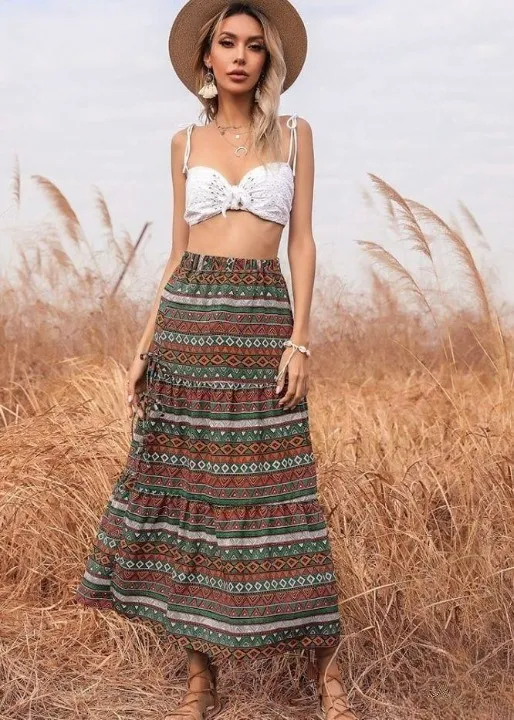 Boho Split maxi Skirt with Ethnic Print sold by Boho Mood product image thumbnail 4