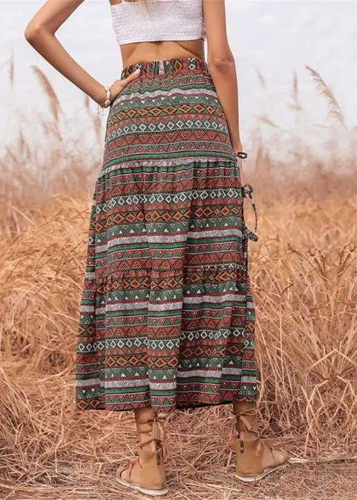 Boho Split maxi Skirt with Ethnic Print sold by Boho Mood