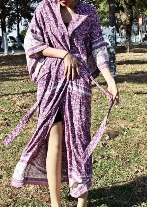 Gorgeous Long Kimono Boho Pink Floral sold by Boho Mood product image thumbnail 3