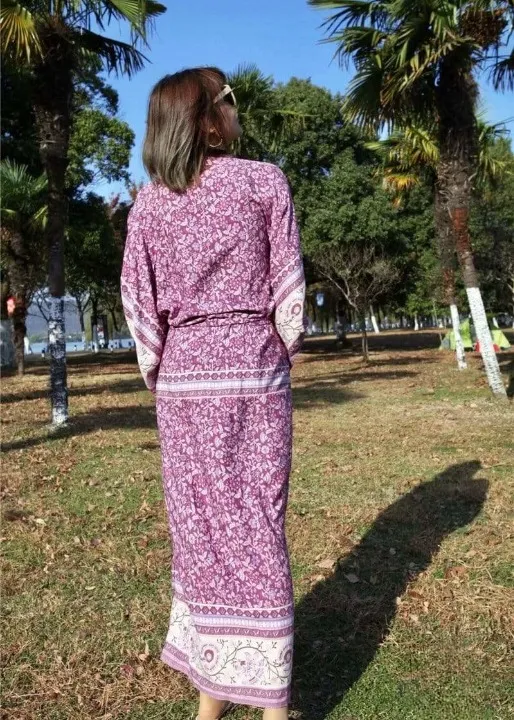 Gorgeous Long Kimono Boho Pink Floral sold by Boho Mood product image thumbnail 5