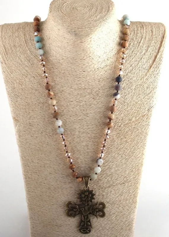 Boho Beaded Necklace Cross Pendant sold by Boho Mood