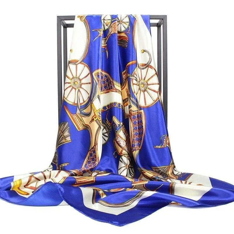 Boho retro royal blue Scarf with golden print sold by Boho Mood