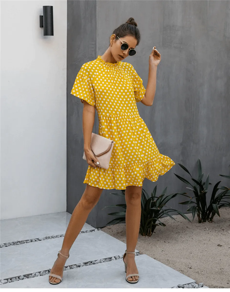 Retro Boho Dress in Yellow with Polka Dots sold by Boho Mood product image thumbnail 5