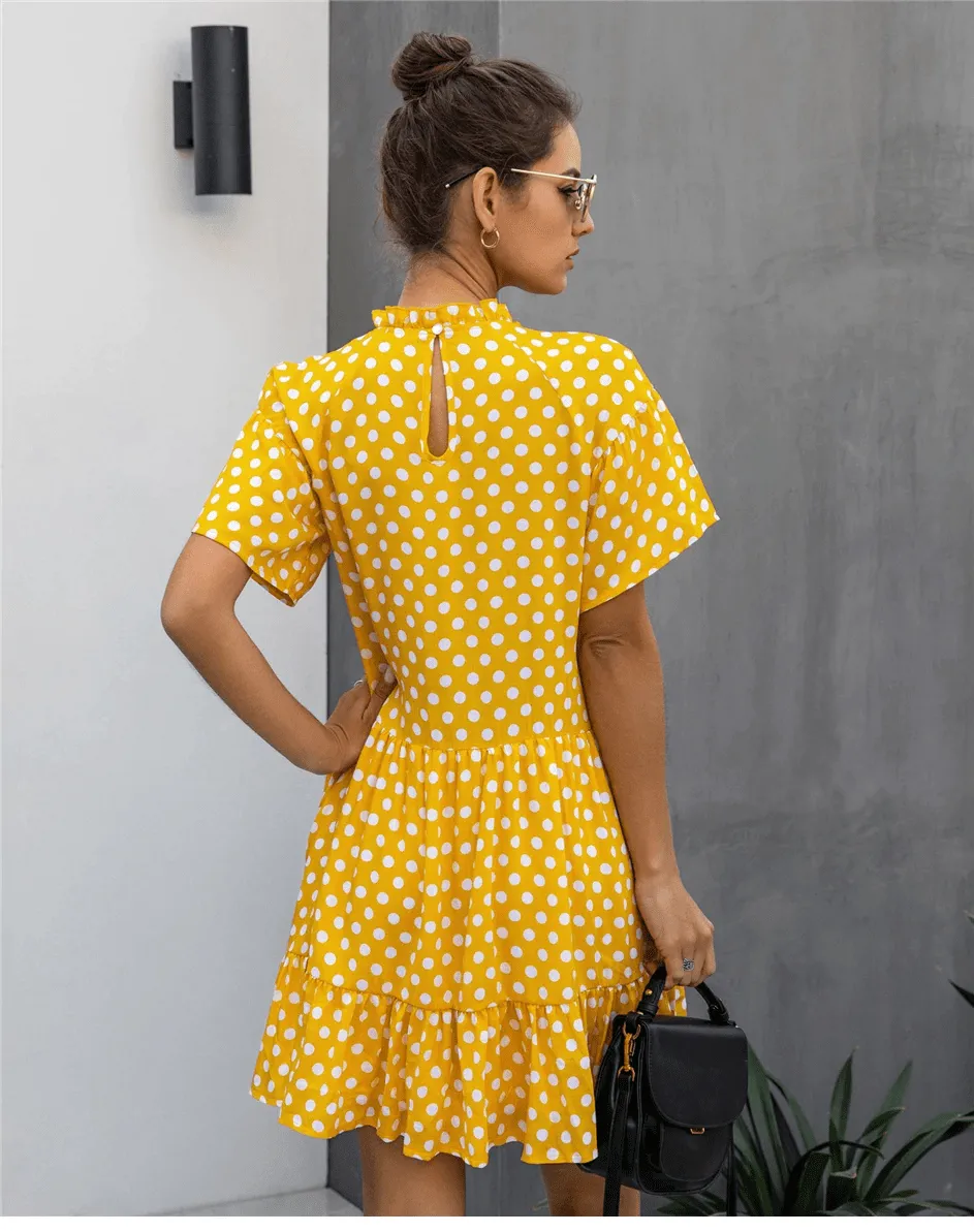 Retro Boho Dress in Yellow with Polka Dots sold by Boho Mood product image thumbnail 2