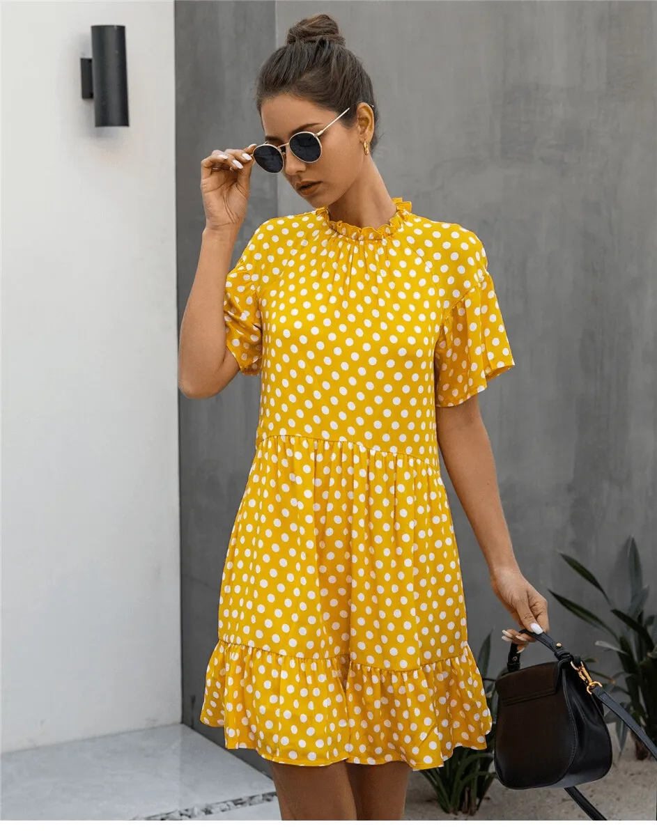 Retro Boho Dress in Yellow with Polka Dots sold by Boho Mood product image thumbnail 3