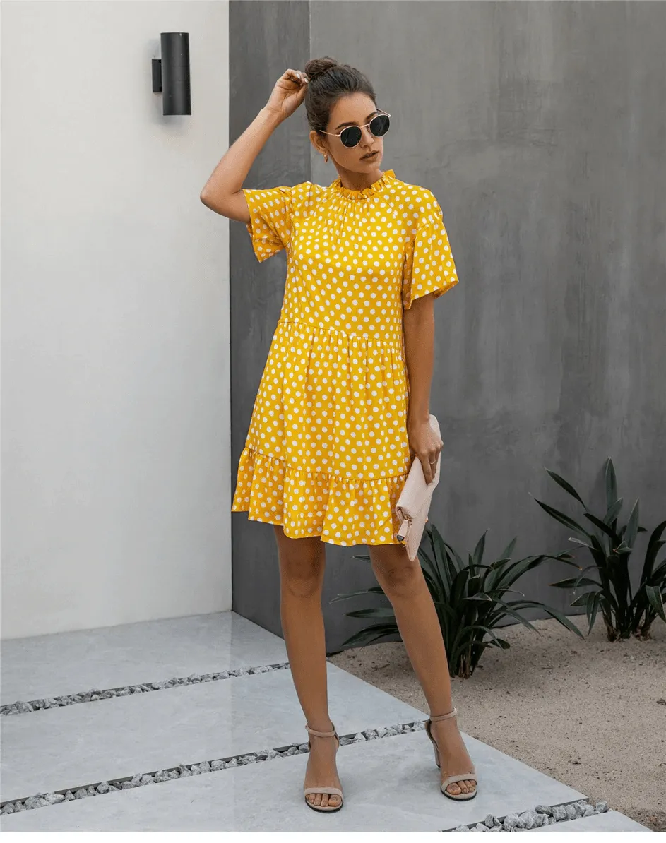 Retro Boho Dress in Yellow with Polka Dots sold by Boho Mood product image thumbnail 4