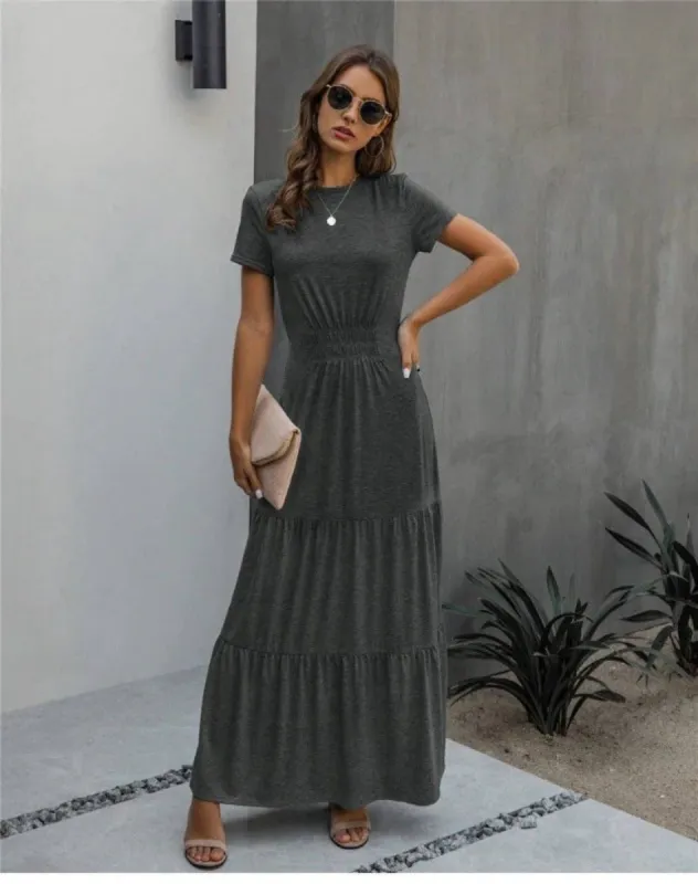 Grey Pleated Maxi Dress sold by Boho Mood