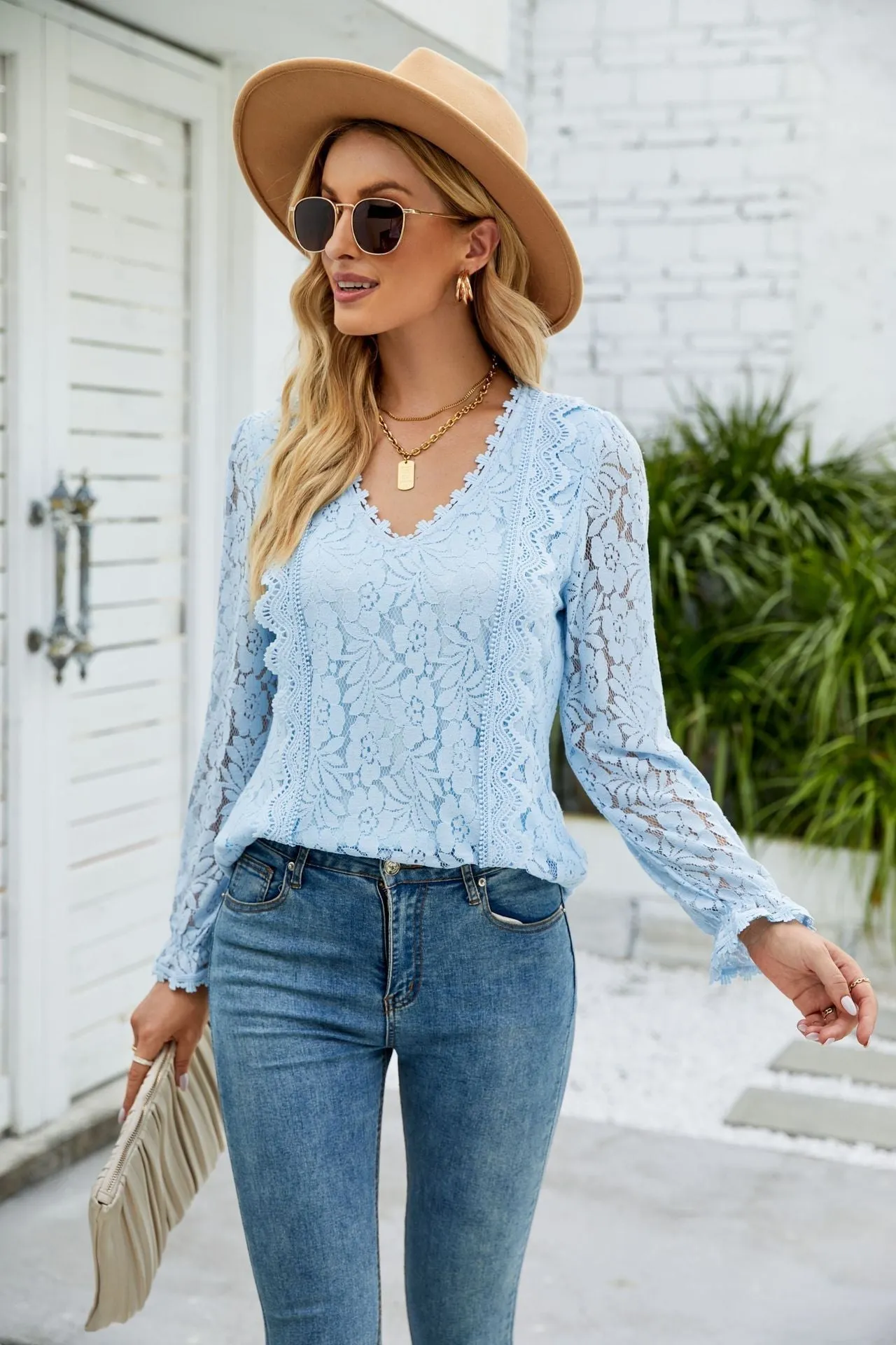 Blouse Lace Boho Blue Light sold by Boho Mood