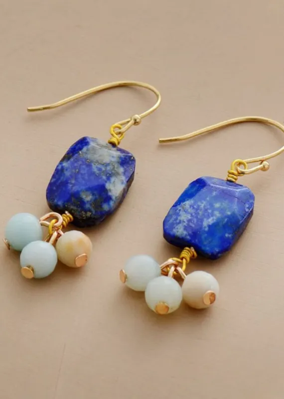 Boho Dangle Earrings - Square Blue Lapise sold by Boho Mood