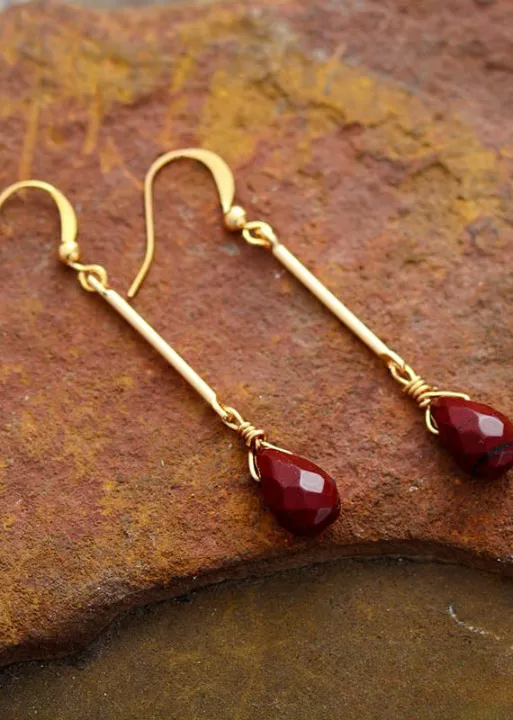 Gold Boho Earrings Red Jaspers sold by Boho Mood product image thumbnail 2