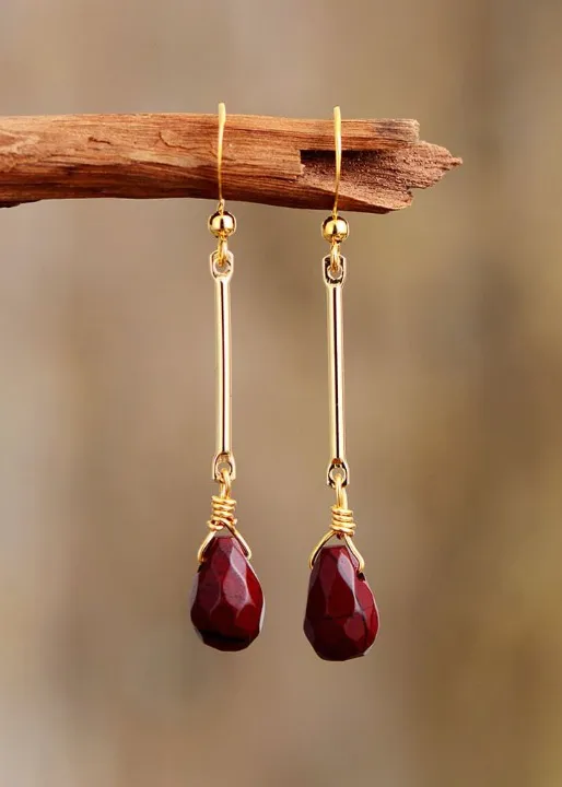 Gold Boho Earrings Red Jaspers sold by Boho Mood