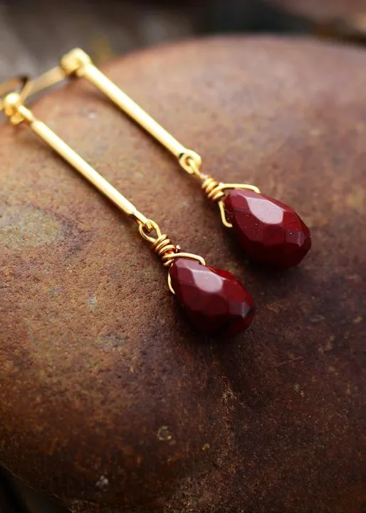 Gold Boho Earrings Red Jaspers sold by Boho Mood product image thumbnail 4