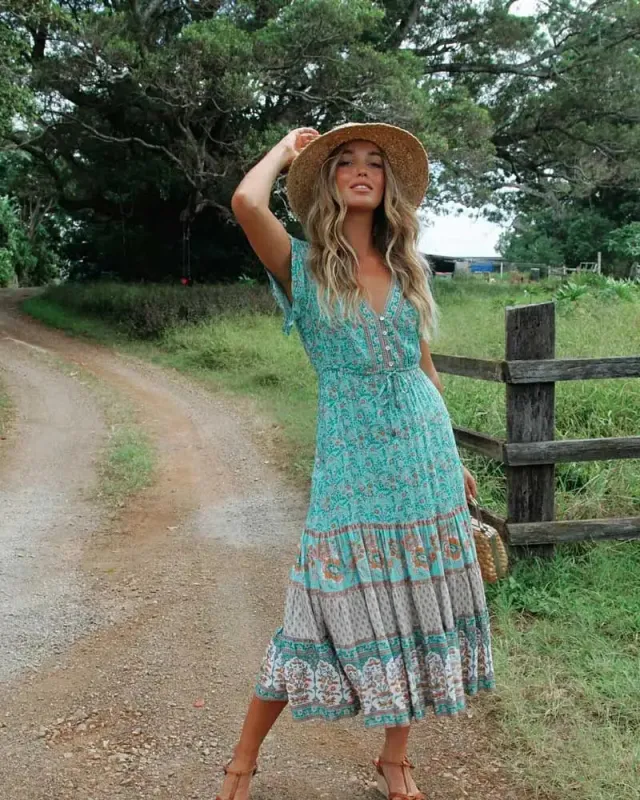 Turquoise Boho Maxi Dress sold by Boho Mood
