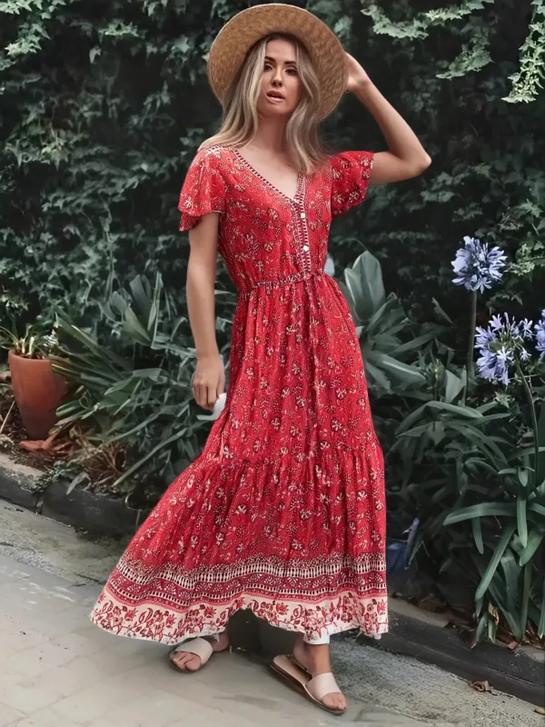 Red Maxi Dress Boho Style sold by Boho Mood