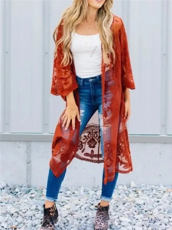 Long Boho lace Kimono with flared sleeves sold by Boho Mood