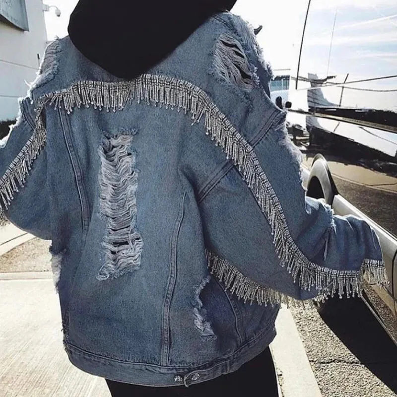 Boho Denim Torn Jacket with Rhinestones sold by Boho Mood product image thumbnail 2