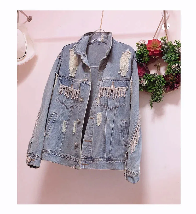 Boho Denim Torn Jacket with Rhinestones sold by Boho Mood product image thumbnail 3