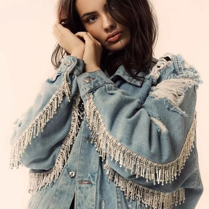 Boho Denim Torn Jacket with Rhinestones sold by Boho Mood