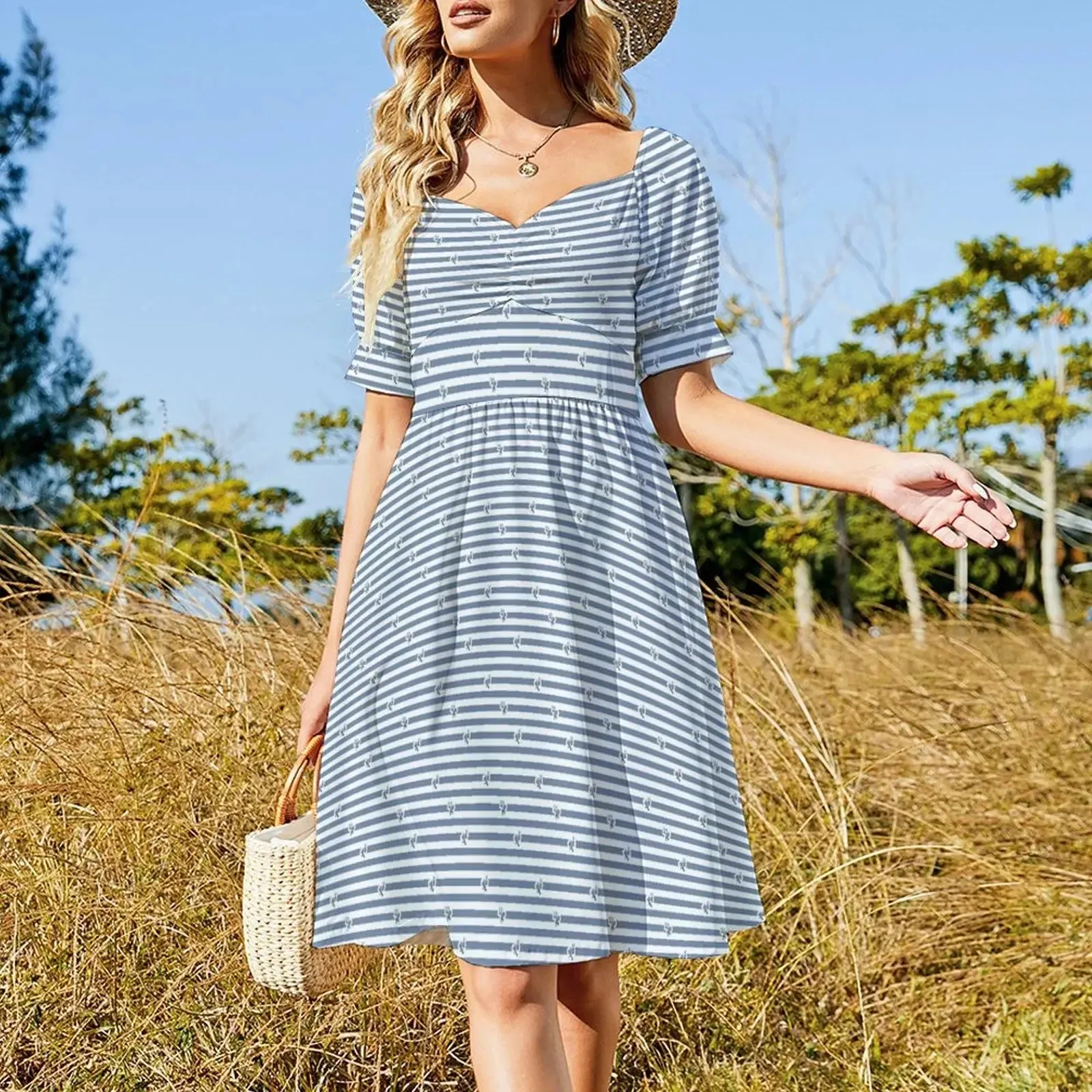 Mini Bohemian Dress with Blue and White Stripes sold by Boho Mood