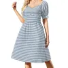 Mini Bohemian Dress with Blue and White Stripes sold by Boho Mood
