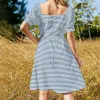 Mini Bohemian Dress with Blue and White Stripes sold by Boho Mood