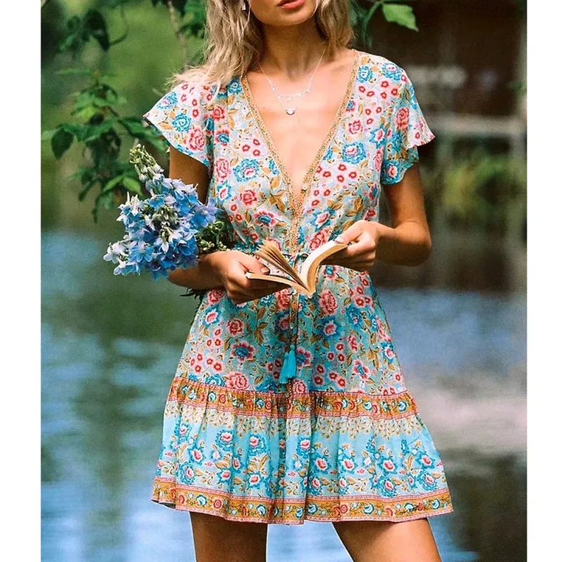 Boho Mini dress ¾ sleeve | Parallel