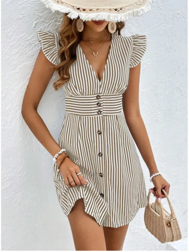 White Bohemian Dress with Stripes sold by Boho Mood