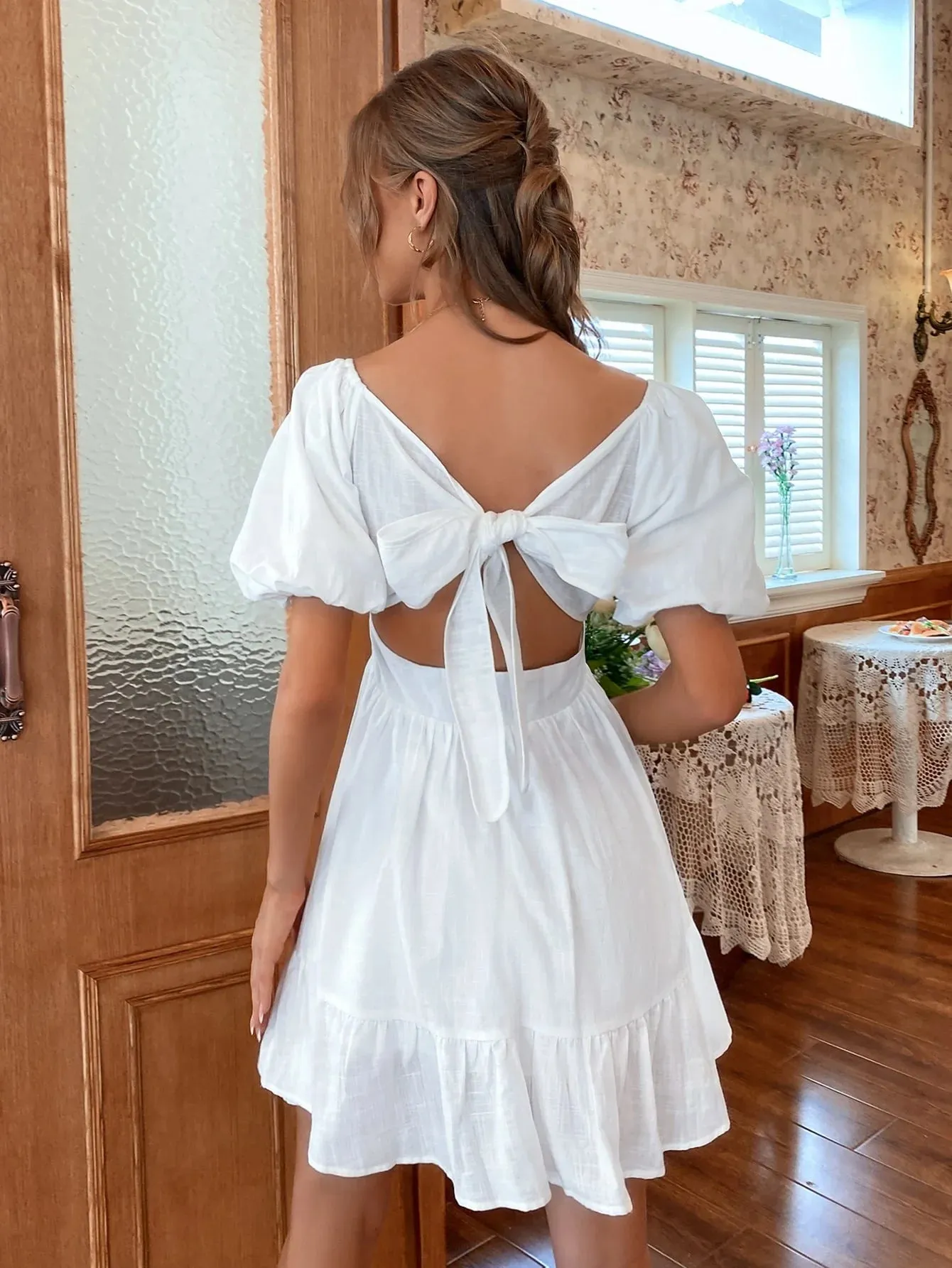 Romantic Short Dress in White sold by Boho Mood product image thumbnail 2