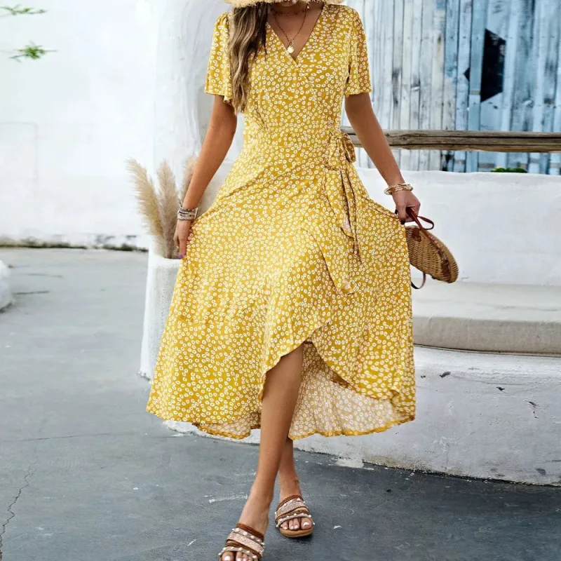 Mid-Length Boho Dress in with Sunflower Print sold by Boho Mood