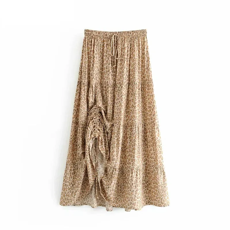 Boho Long brown skirt with floral pattern sold by Boho Mood