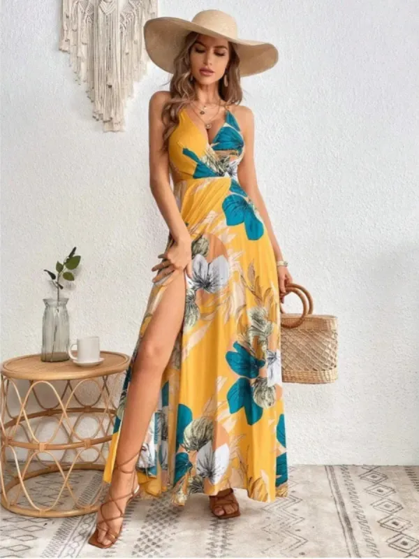 Boho Floral Print Split Maxi Dress sold by Boho Mood