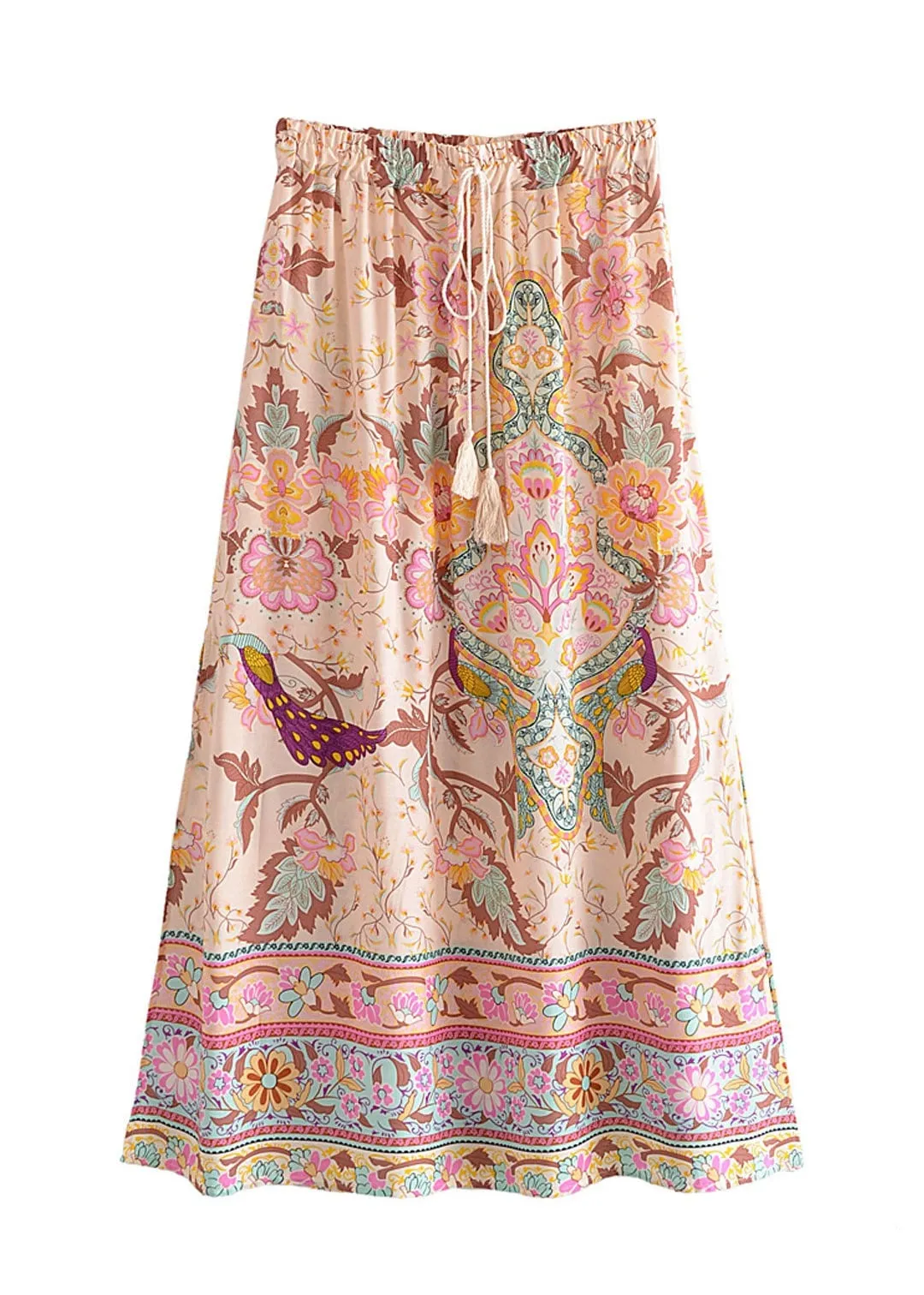 Boho Beige maxi Skirt with floral pattern with slits sold by Boho Mood