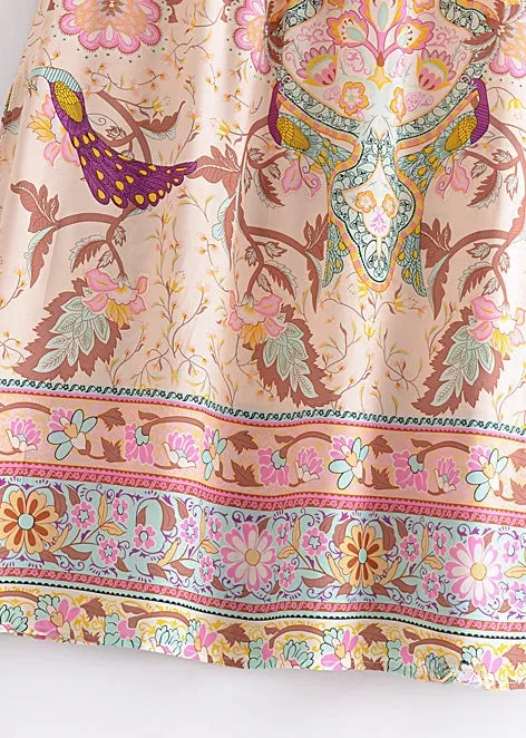 Boho Beige maxi Skirt with floral pattern with slits sold by Boho Mood product image thumbnail 4