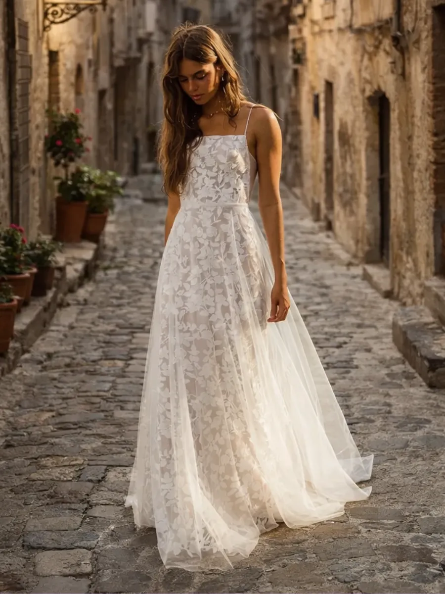 Boho Strap Wedding Dress sold by Boho Mood