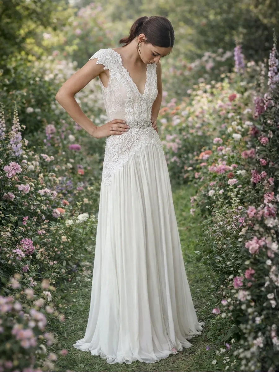 Boho V-Neck Wedding Dress sold by Boho Mood product image thumbnail 3