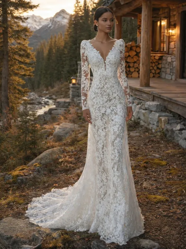 Bohemian Lace Mermaid Wedding Dress sold by Boho Mood