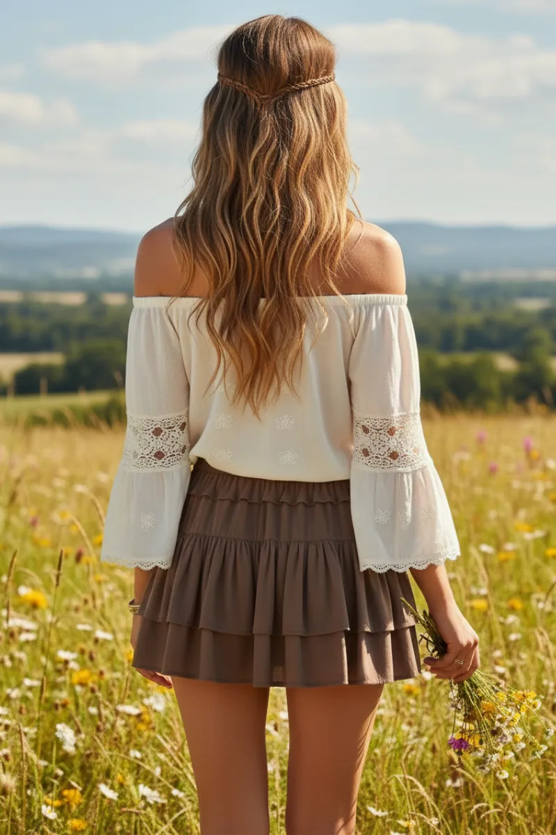 Boho Tiered Ruffle Mini Skirt sold by Boho Mood product image thumbnail 4