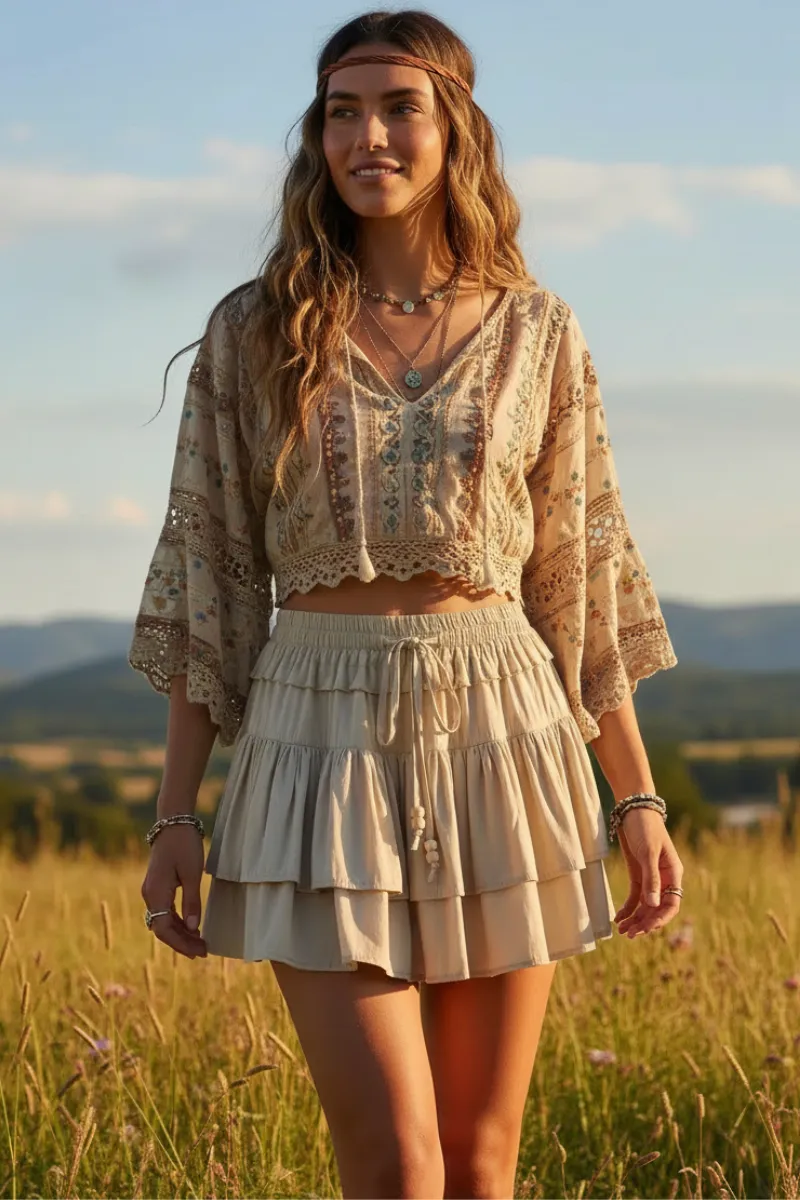 Boho Tiered Ruffle Mini Skirt sold by Boho Mood