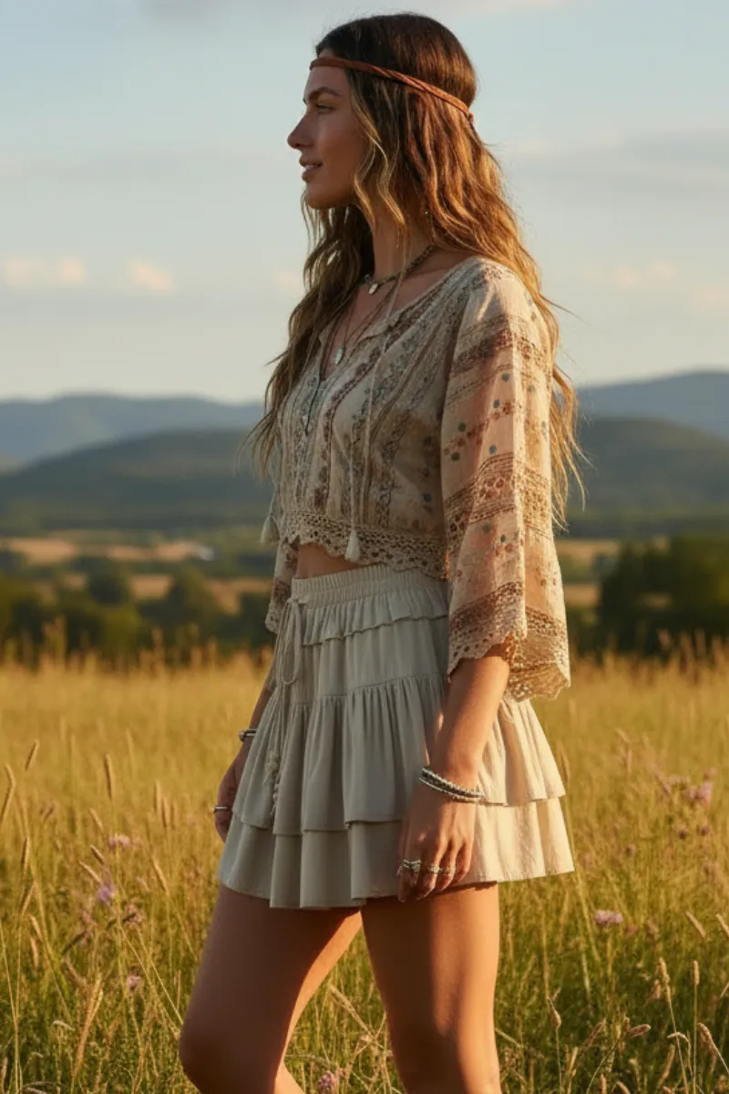 Boho Tiered Ruffle Mini Skirt sold by Boho Mood product image thumbnail 3